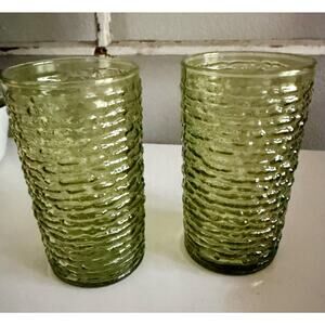 Vintage Anchor Hocking Soreno Highball Glasses, Avocado Green Tumbler Set, Retro